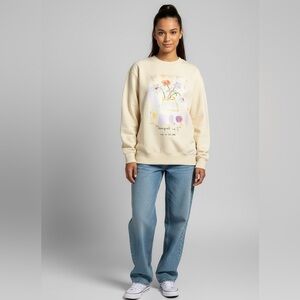 ANTOINE ST LAURENT Floral Art Print Organic Cotton Sweatshirt Womens Sz M Artsy